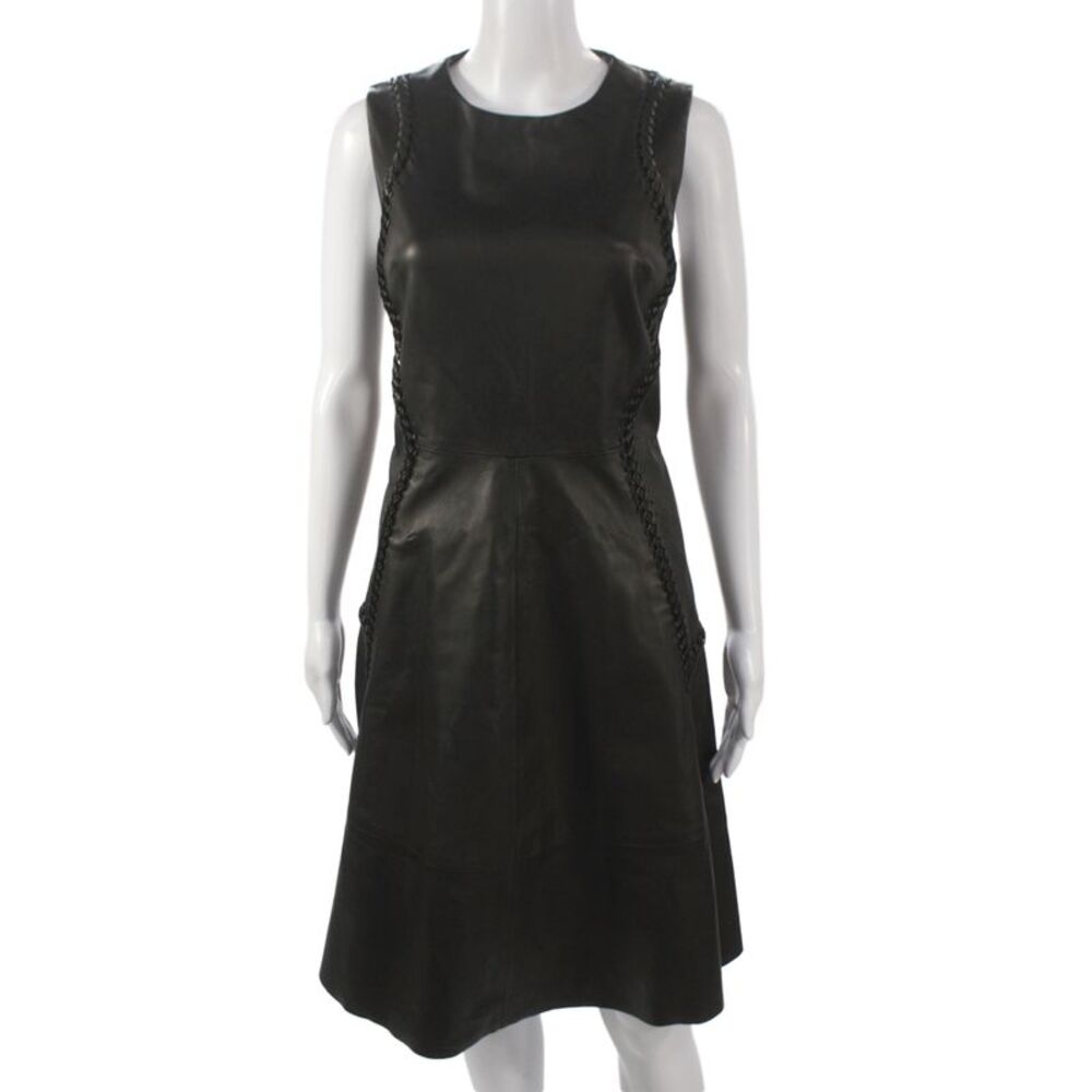 Prabal Gurung Women A-Line Lambskin Leather Sleeveless Black Dress Size 6